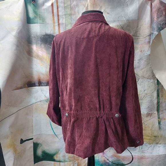 Christopher & Banks burgundy corduroy fitted zip up jacket with back sintched wa - Picture 3 of 4